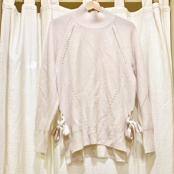 Rebecca Taylor Ribbed Turtleneck Tie Pullover